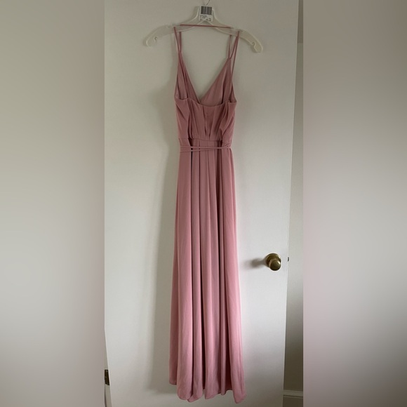 David’s Bridal Size 2 Double Strap Georgette Bridesmaid Wrap Dress Ballet Pink - Picture 3 of 8